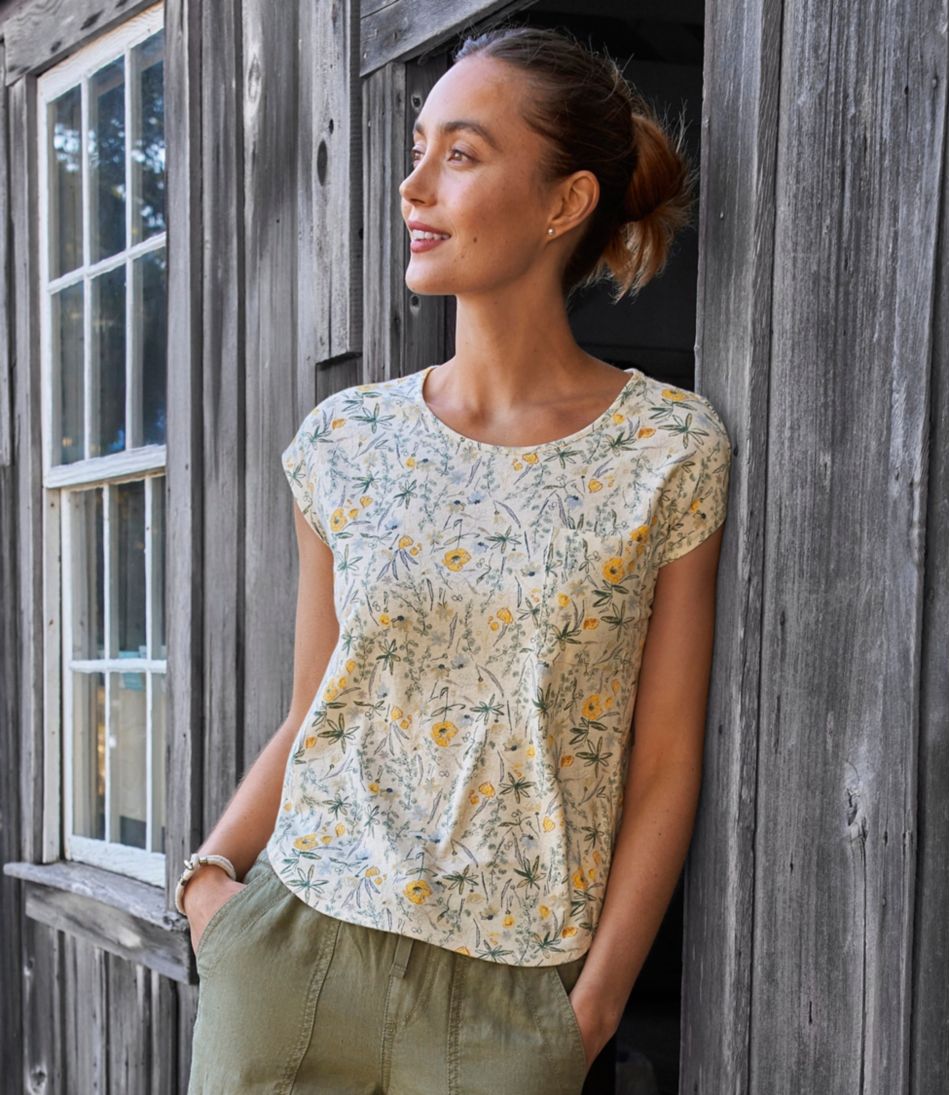 Women's Linen/Cotton Tee, Short-Sleeve Scoopneck Print / L.L.Bean