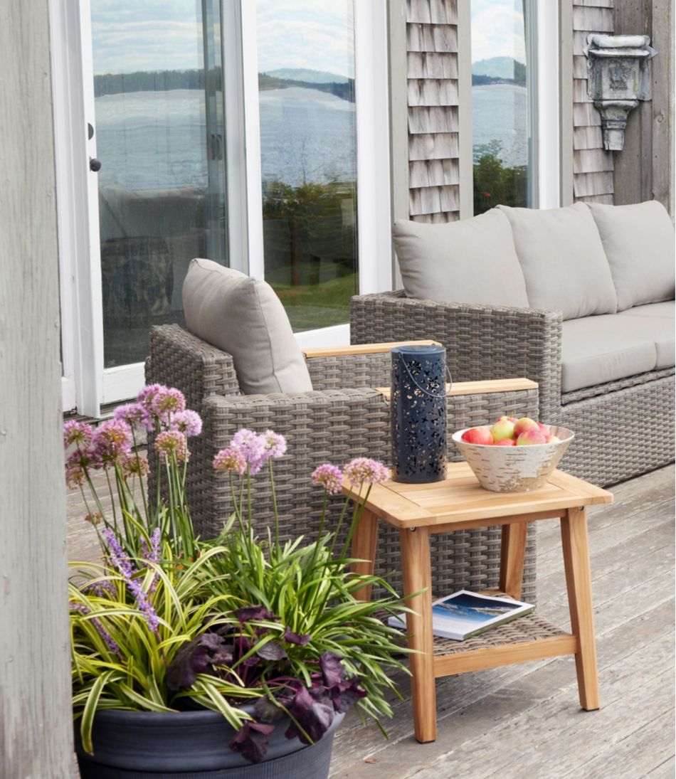 Teak Side Table with Wicker Storage Shelf / L.L.Bean