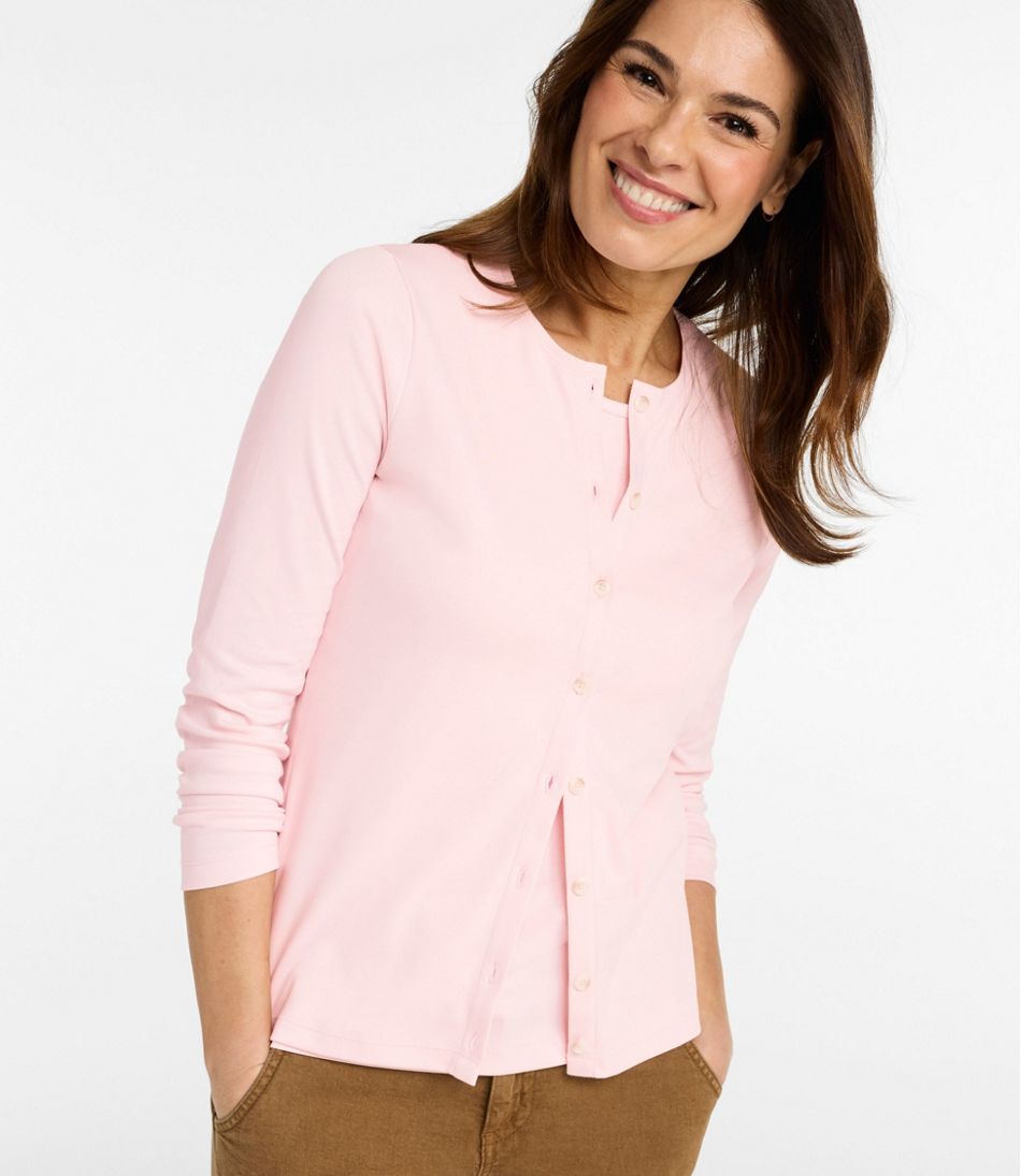 Women's Pima Cotton Tee, Long-Sleeve Crewneck Cardigan / L.L.Bean