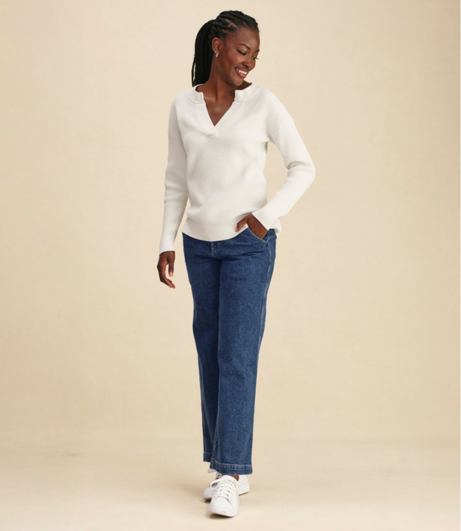 Women's Sunwashed Waffle Sweater, Splitneck / L.L.Bean