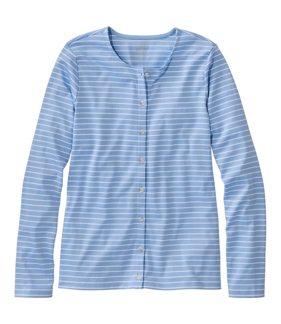 Women's Pima Cotton Tee, Long-Sleeve Crewneck Cardigan Stripe / L.L.Bean