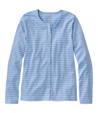 Women's Pima Cotton Tee, Long-Sleeve Crewneck Cardigan Stripe / L.L.Bean