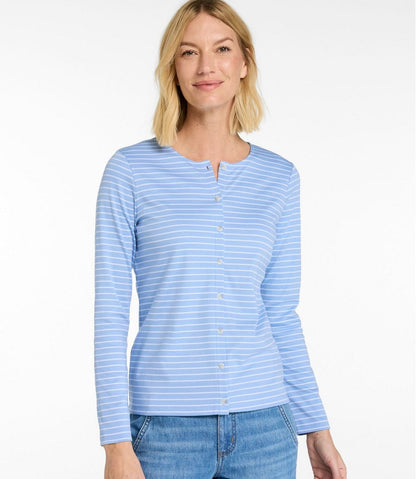 Women's Pima Cotton Tee, Long-Sleeve Crewneck Cardigan Stripe / L.L.Bean