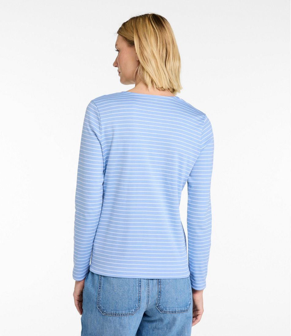 Women's Pima Cotton Tee, Long-Sleeve Crewneck Cardigan Stripe / L.L.Bean