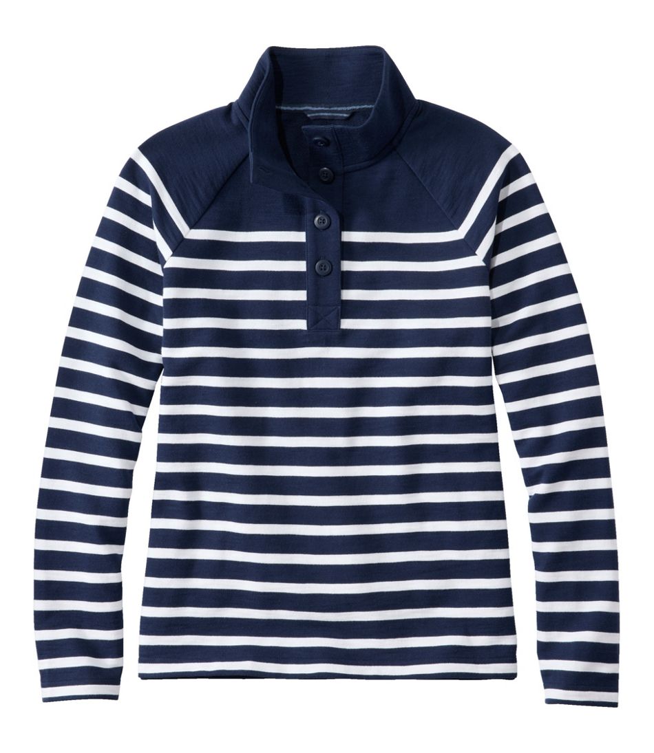 Women's Peaks Island Button Mockneck, Stripe / L.L.Bean