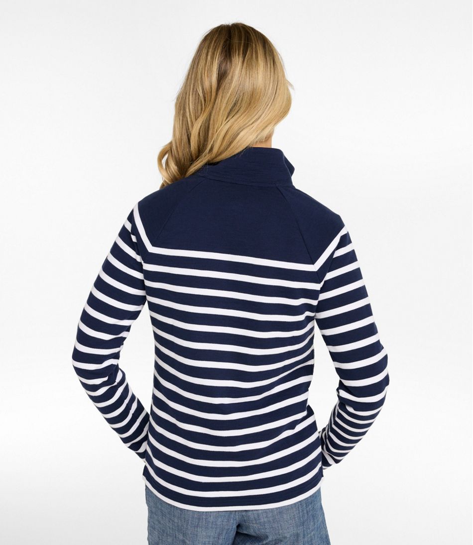 Women's Peaks Island Button Mockneck, Stripe / L.L.Bean