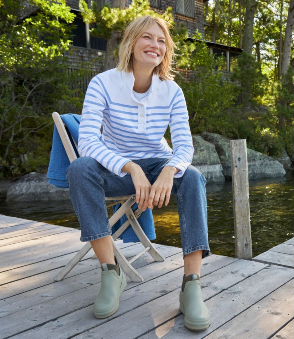 Women's Peaks Island Button Mockneck, Stripe / L.L.Bean