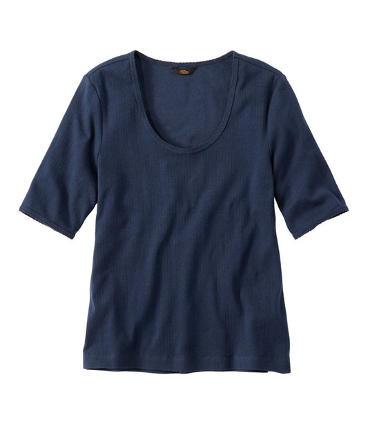 Women's Signature Premium Essential Pointelle Tee, Elbow-Sleeve Scoopneck / L.L.Bean