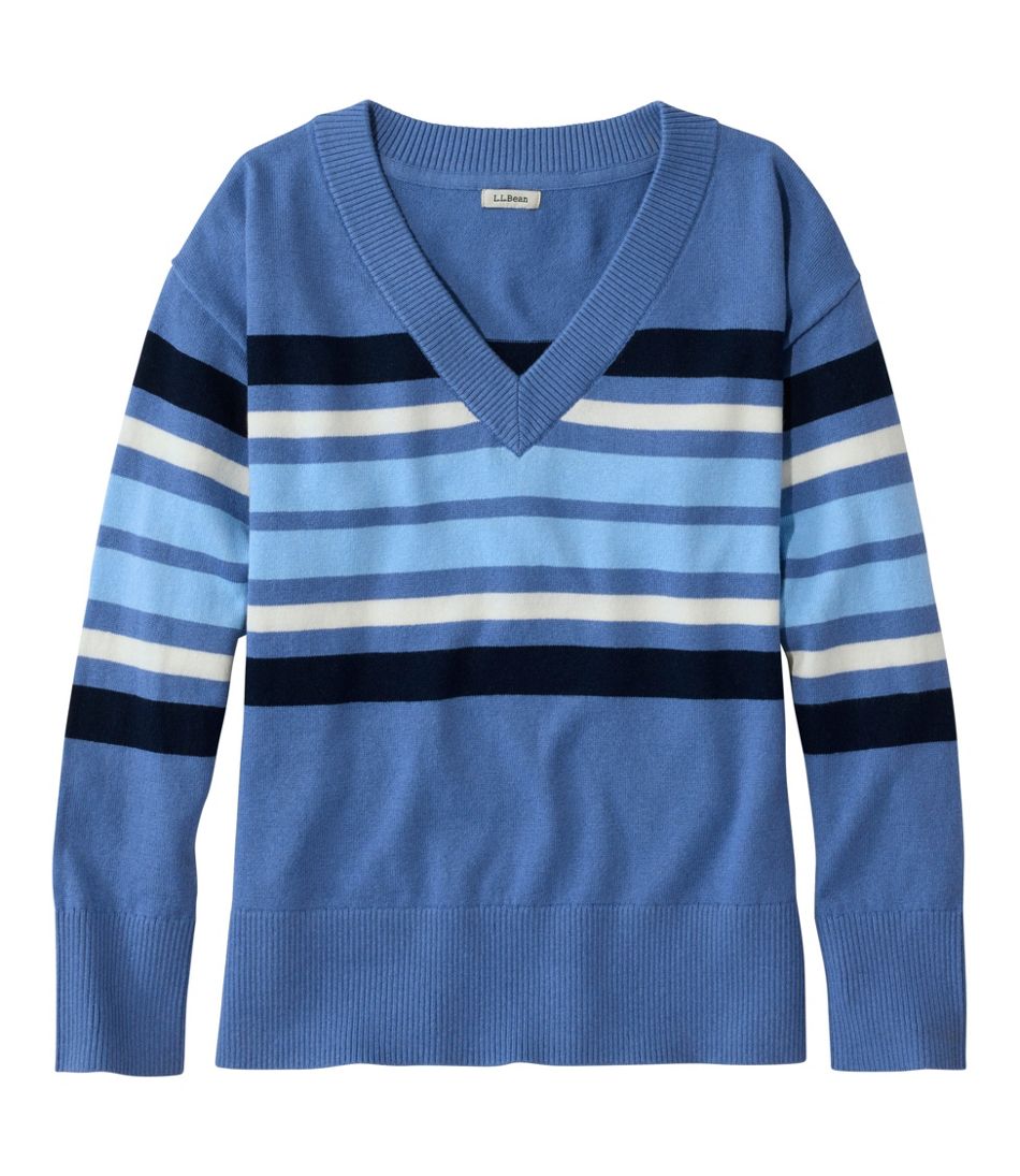 Women's Cotton/Cashmere Sweater, V-Neck Stripe / L.L.Bean
