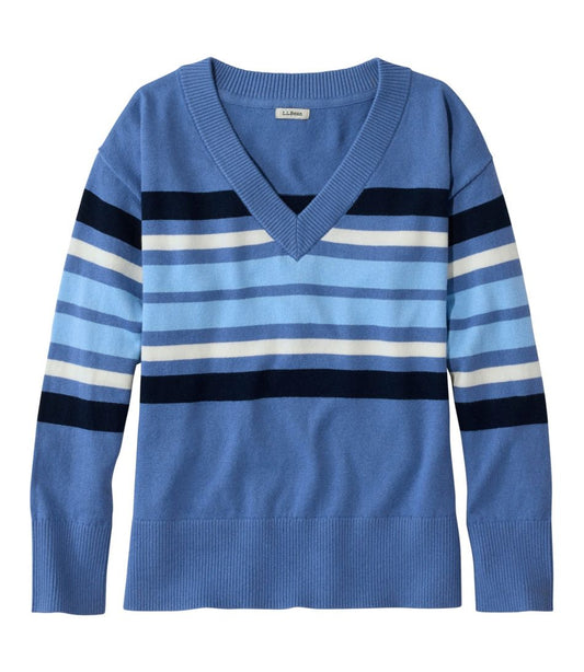 Women's Cotton/Cashmere Sweater, V-Neck Stripe / L.L.Bean