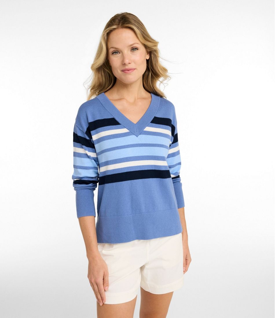 Women's Cotton/Cashmere Sweater, V-Neck Stripe / L.L.Bean