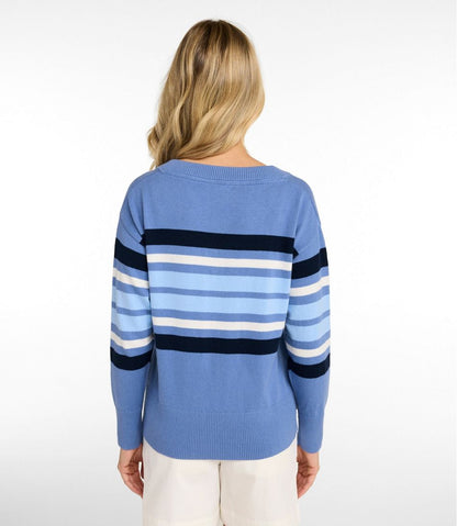 Women's Cotton/Cashmere Sweater, V-Neck Stripe / L.L.Bean