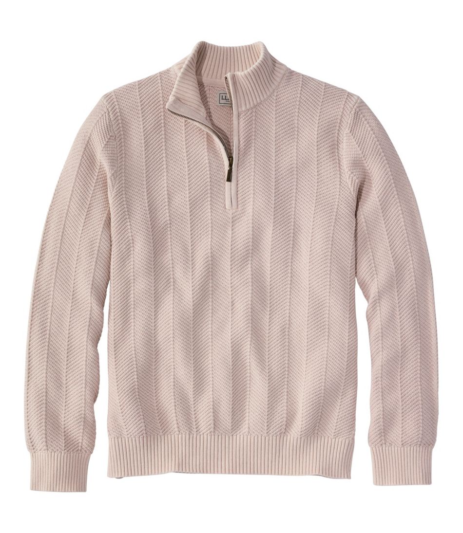 Men's Sunwashed Textured Cotton Sweater, Herringbone 1/4 Zip / L.L.Bean