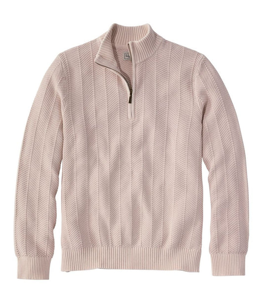 Men's Sunwashed Textured Cotton Sweater, Herringbone 1/4 Zip / L.L.Bean