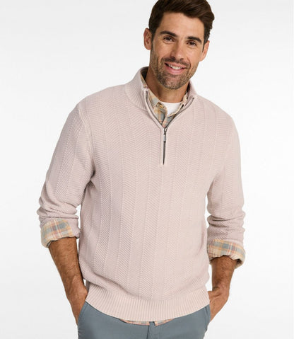 Men's Sunwashed Textured Cotton Sweater, Herringbone 1/4 Zip / L.L.Bean