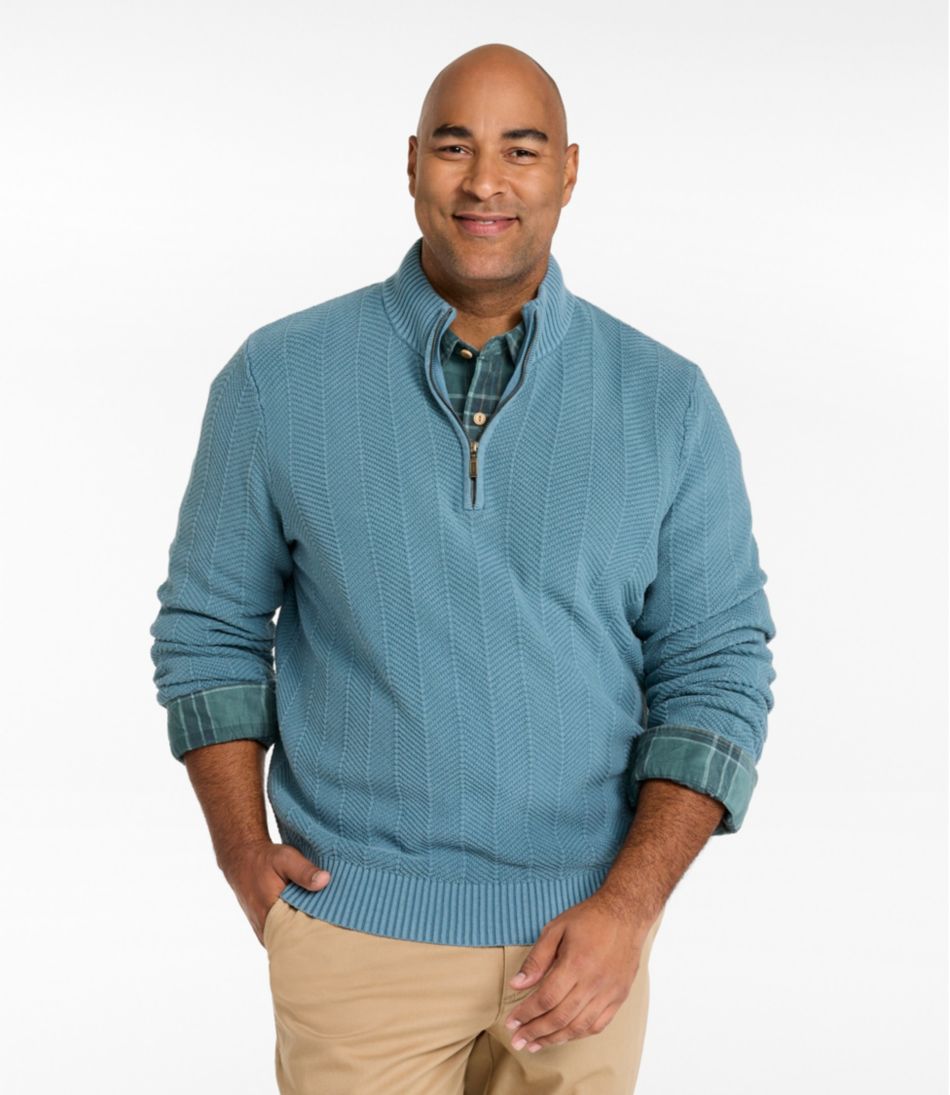 Men's Sunwashed Textured Cotton Sweater, Herringbone 1/4 Zip / L.L.Bean