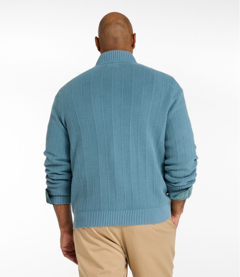 Men's Sunwashed Textured Cotton Sweater, Herringbone 1/4 Zip / L.L.Bean