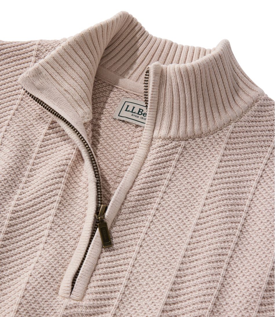 Men's Sunwashed Textured Cotton Sweater, Herringbone 1/4 Zip / L.L.Bean