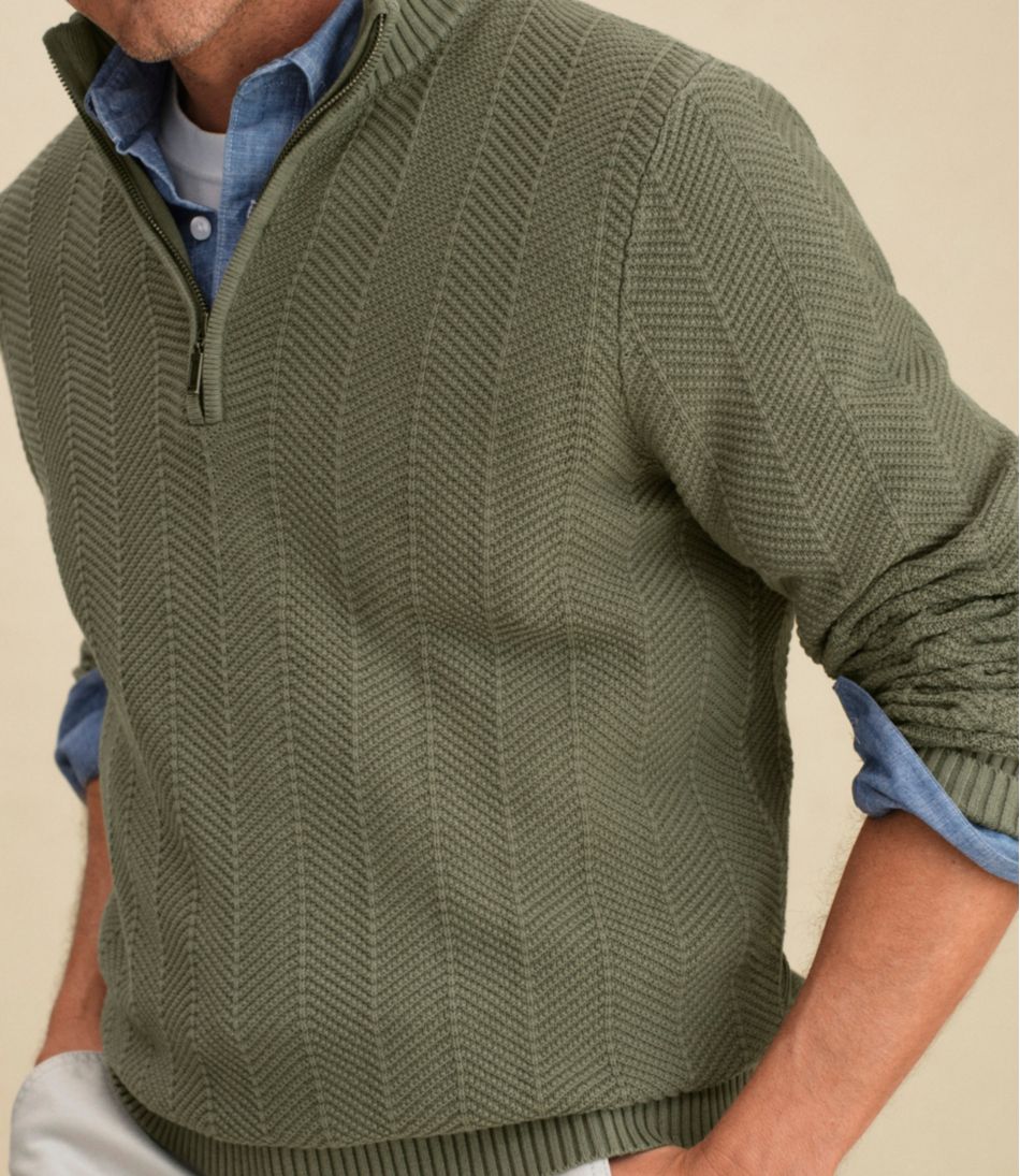 Men's Sunwashed Textured Cotton Sweater, Herringbone 1/4 Zip / L.L.Bean