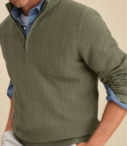 Men's Sunwashed Textured Cotton Sweater, Herringbone 1/4 Zip / L.L.Bean