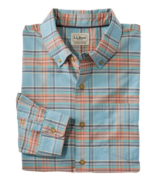 Men's Sunwashed Oxford Shirt, Slightly Fitted Untucked Fit, Plaid / L.L.Bean
