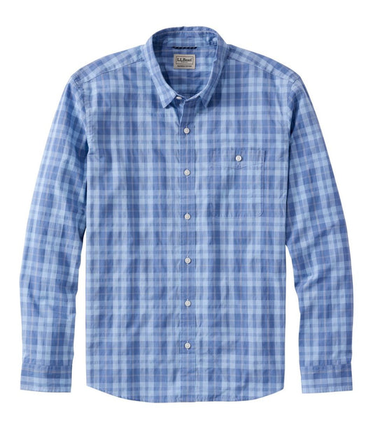 Men's Comfort Stretch Performance® Chambray Shirt, Long-Sleeve, Slightly Fitted Untucked Fit, Plaid / L.L.Bean