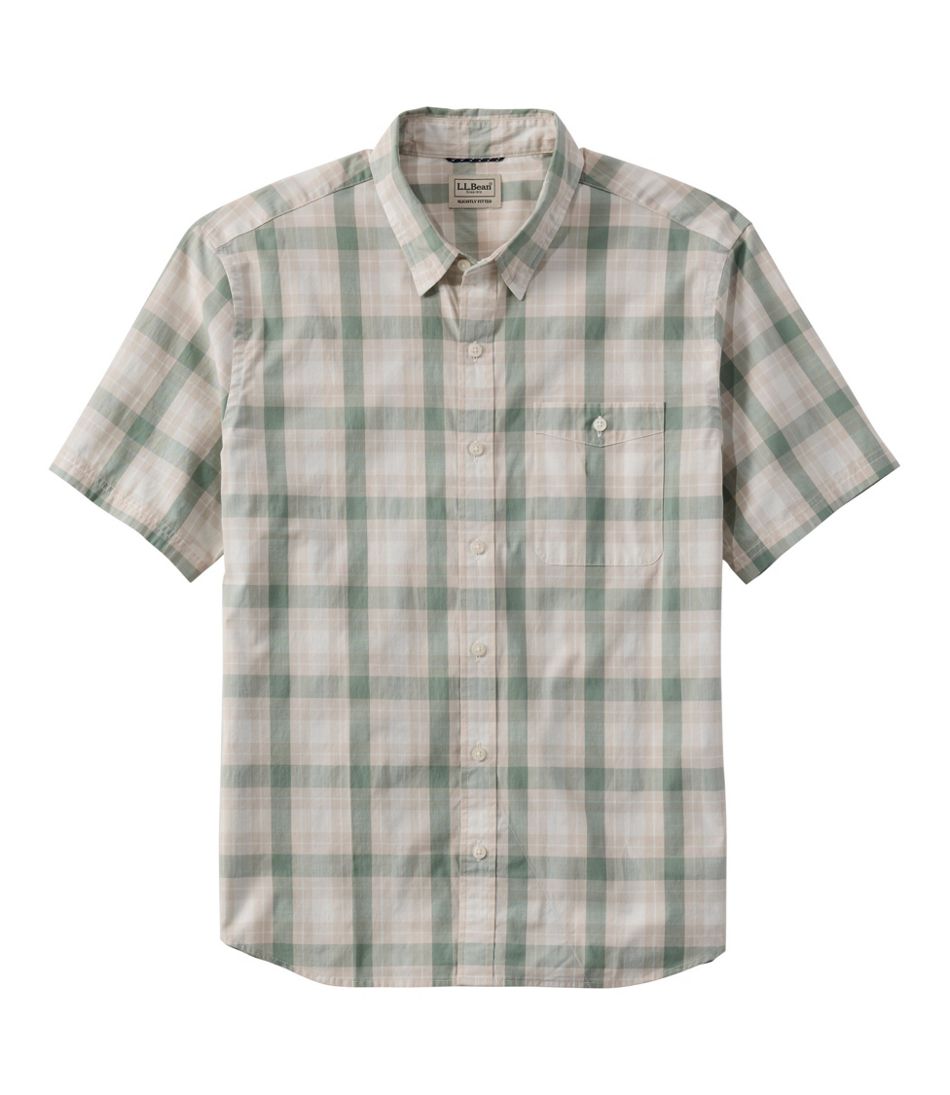 Men's Comfort Stretch Performance® Chambray Shirt, Short-Sleeve, Slightly Fitted Untucked Fit, Plaid / L.L.Bean