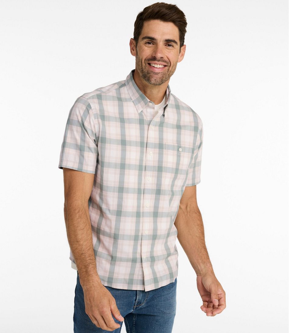 Men's Comfort Stretch Performance® Chambray Shirt, Short-Sleeve, Slightly Fitted Untucked Fit, Plaid / L.L.Bean