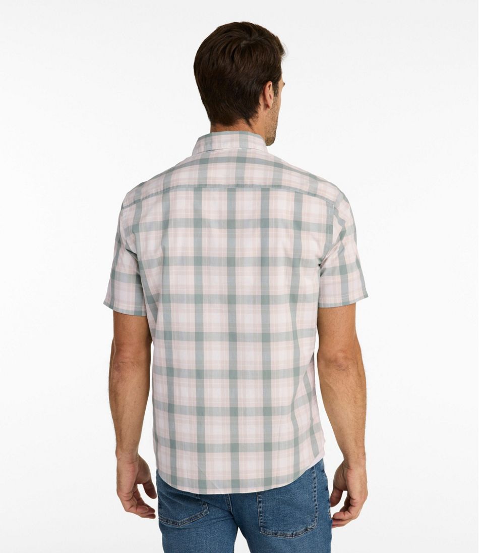 Men's Comfort Stretch Performance® Chambray Shirt, Short-Sleeve, Slightly Fitted Untucked Fit, Plaid / L.L.Bean