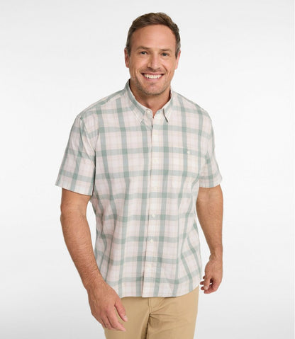 Men's Comfort Stretch Performance® Chambray Shirt, Short-Sleeve, Slightly Fitted Untucked Fit, Plaid / L.L.Bean