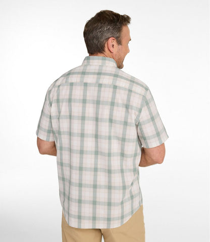 Men's Comfort Stretch Performance® Chambray Shirt, Short-Sleeve, Slightly Fitted Untucked Fit, Plaid / L.L.Bean