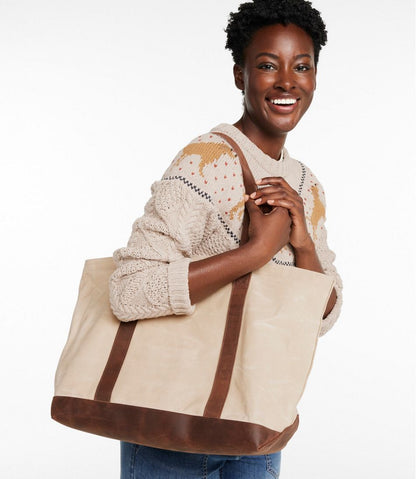 Leather-Trim Waxed Canvas Tote / L.L.Bean