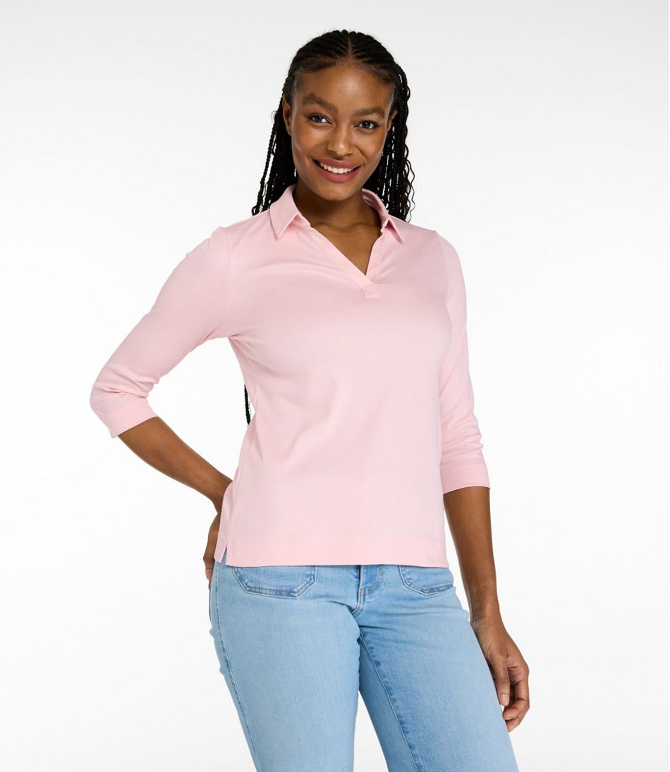 Women's Pima Cotton Tee, Three-Quarter-Sleeve Polo / L.L.Bean