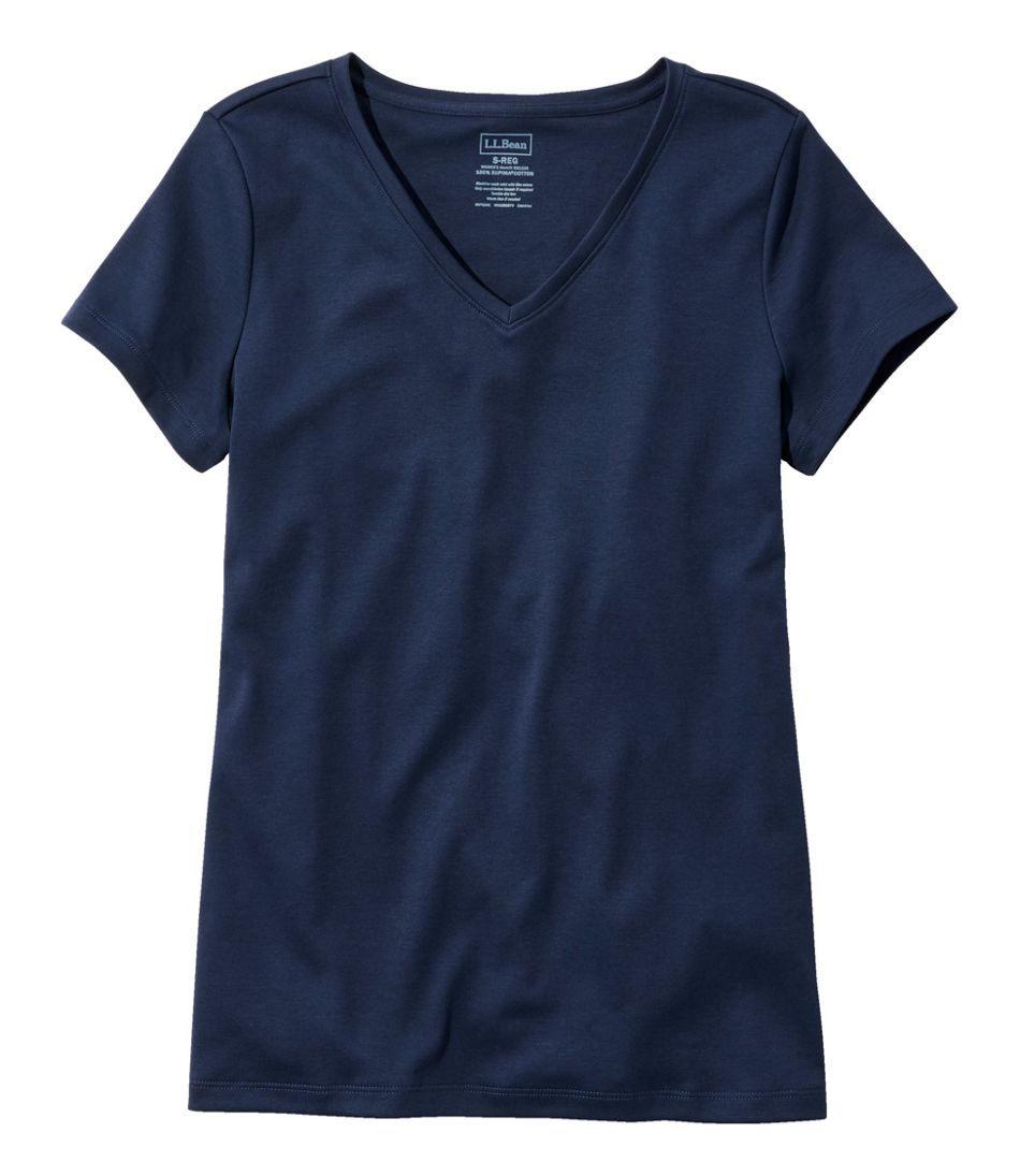 Women's Pima Cotton Shaped V-Neck, Short-Sleeve / L.L.Bean