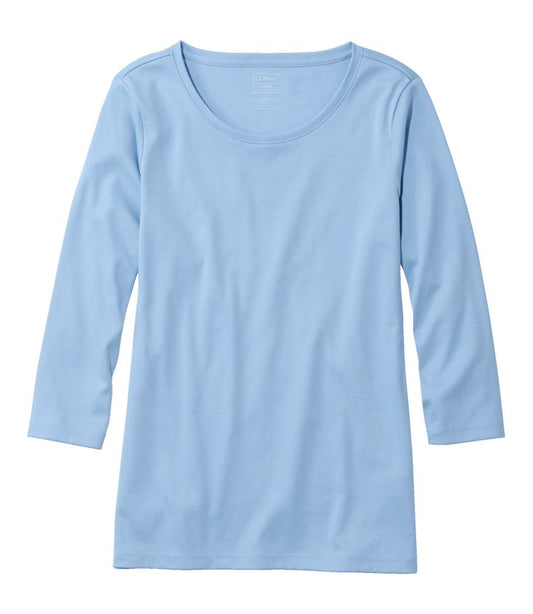 Women's Pima Cotton Shaped Tee, Three-Quarter-Sleeve Jewelneck / L.L.Bean