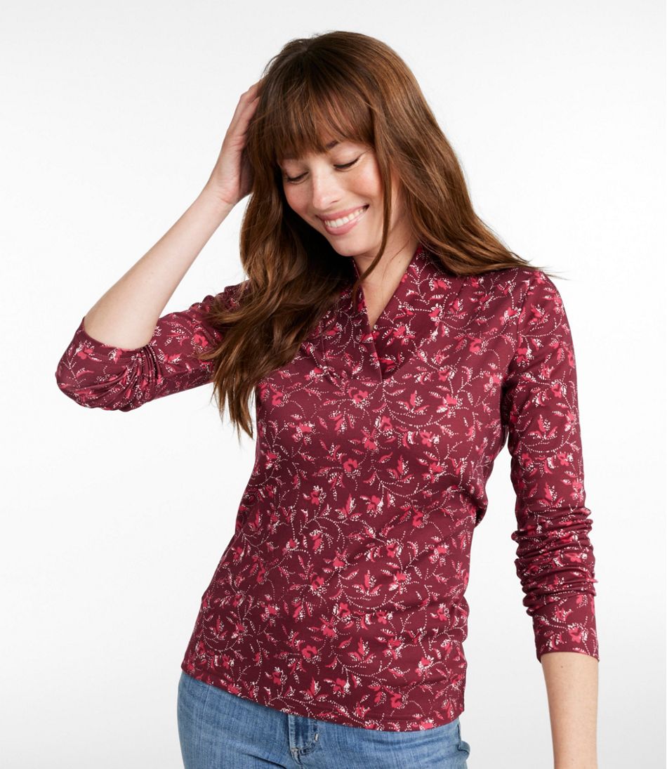Women's Pima Cotton Tee, Shawl Long-Sleeve Print / L.L.Bean