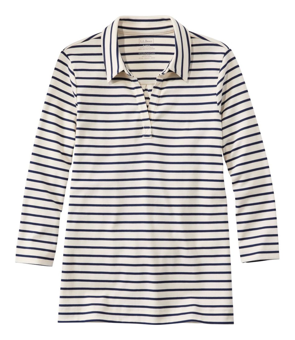 Women's Pima Cotton Tee, Three-Quarter-Sleeve Polo Stripe / L.L.Bean