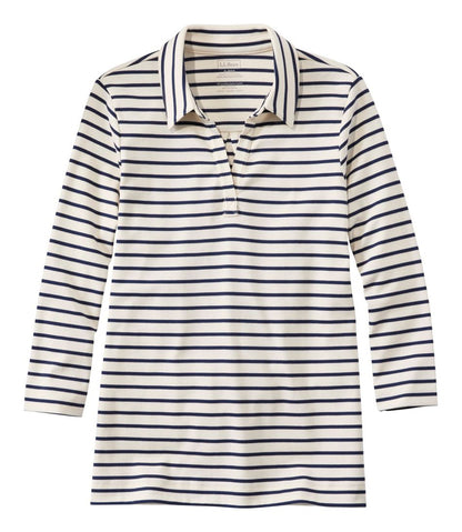 Women's Pima Cotton Tee, Three-Quarter-Sleeve Polo Stripe / L.L.Bean