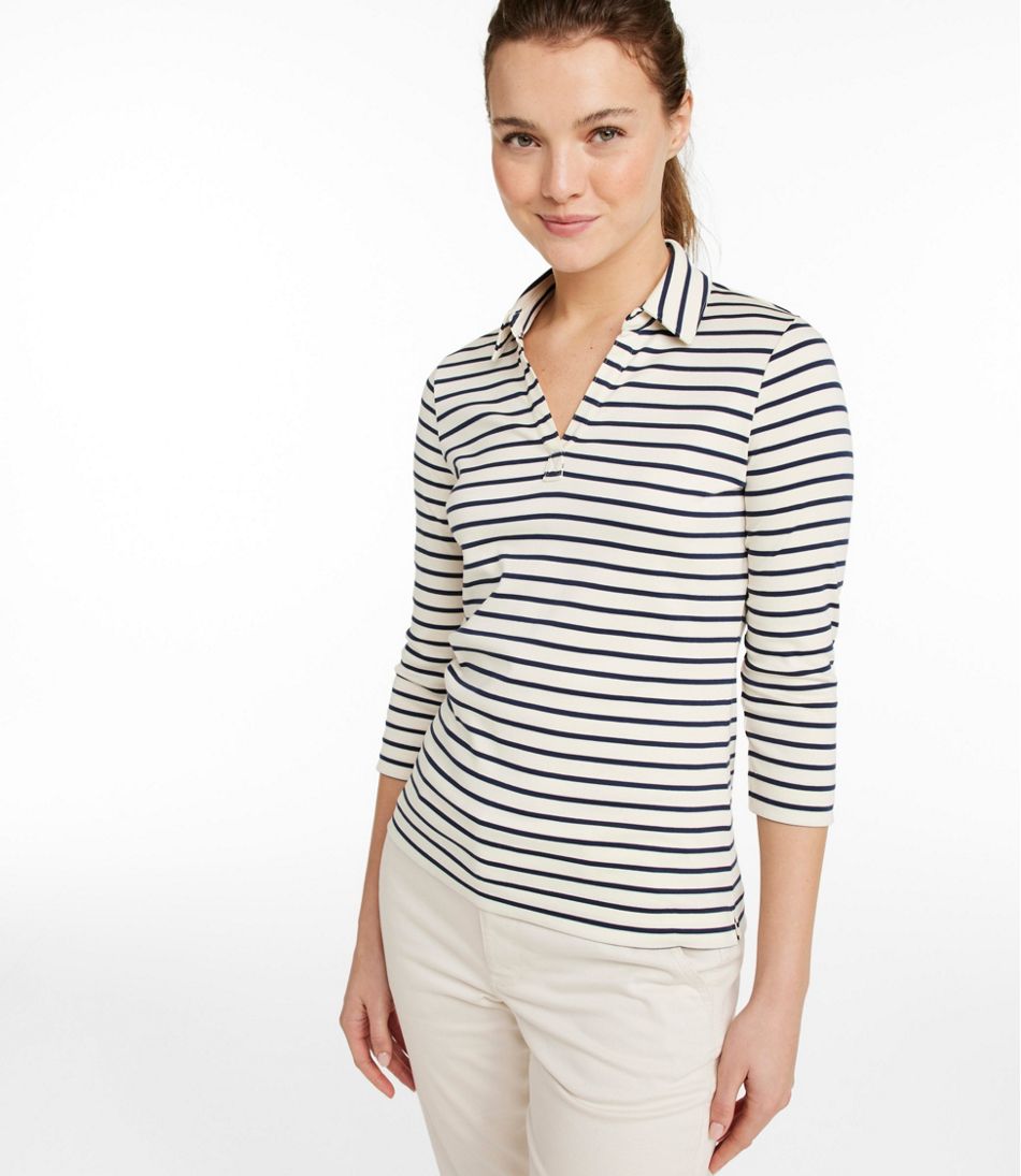 Women's Pima Cotton Tee, Three-Quarter-Sleeve Polo Stripe / L.L.Bean