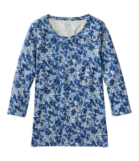 Women's Pima Cotton Shaped Jewelneck Tee, Three-Quarter-Sleeve Print / L.L.Bean