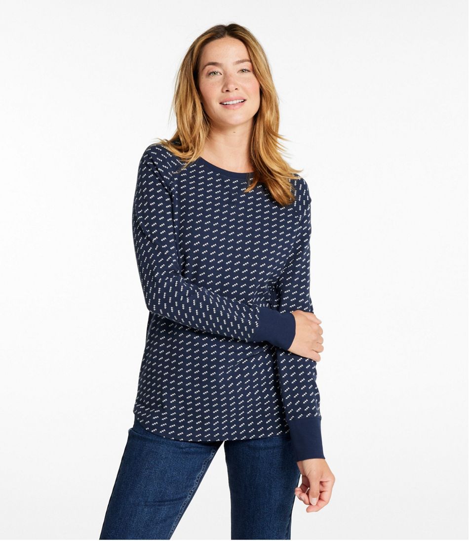 Women's Unshrinkable Mini-Waffle Tee, Long-Sleeve Crewneck Stripe / L.L.Bean
