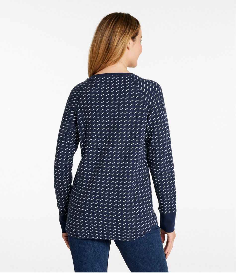Women's Unshrinkable Mini-Waffle Tee, Long-Sleeve Crewneck Stripe / L.L.Bean