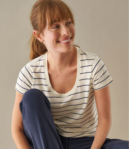 Women's Soft Stretch Supima-Blend Tee, Scoopneck Short-Sleeve Stripe / L.L.Bean