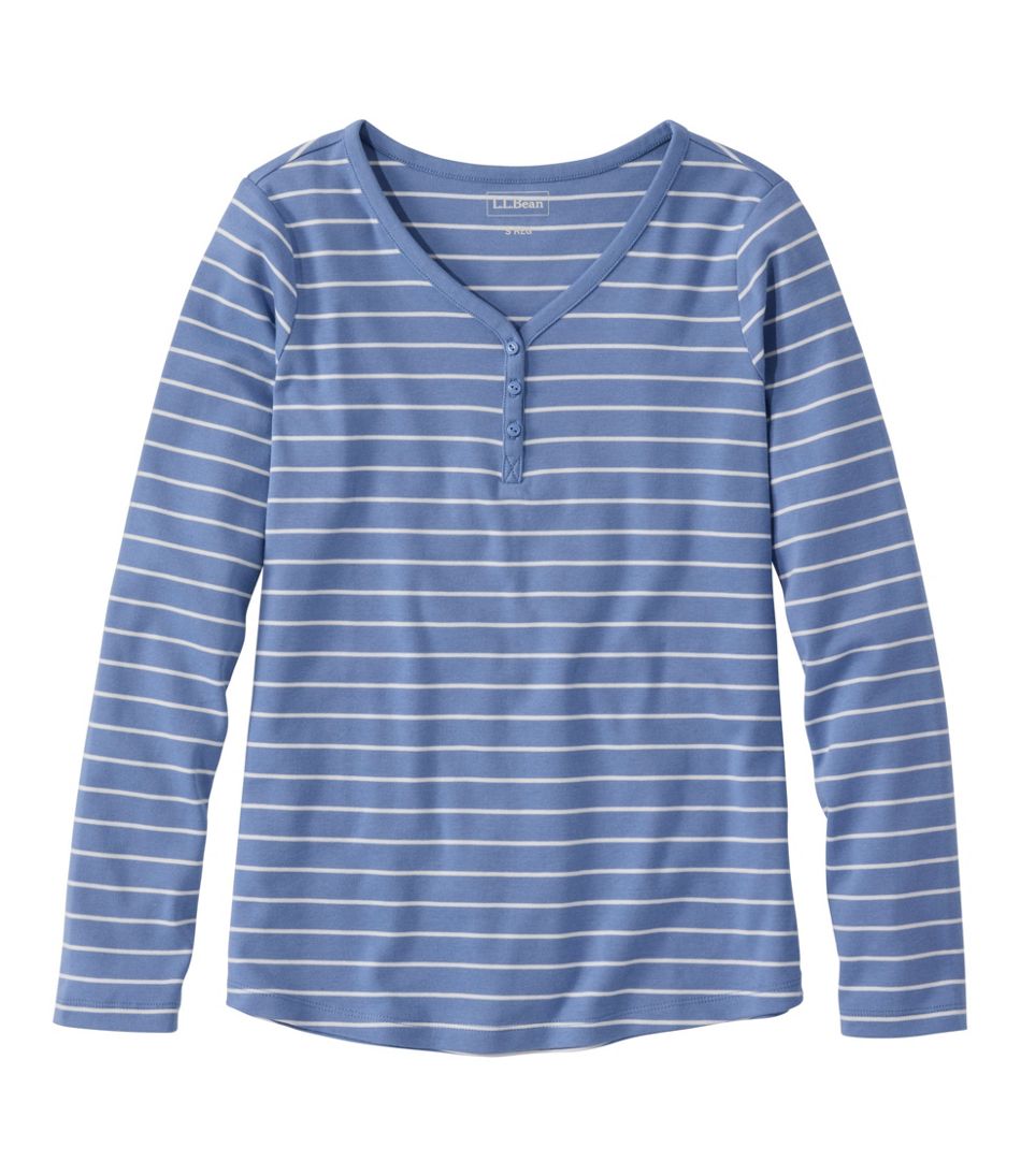 Women's V-Neck Henley, Long-Sleeve Stripe / L.L.Bean