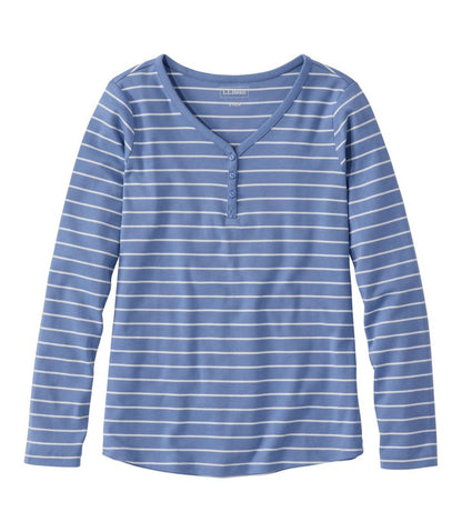 Women's V-Neck Henley, Long-Sleeve Stripe / L.L.Bean
