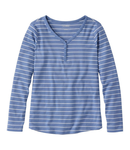 Women's V-Neck Henley, Long-Sleeve Stripe / L.L.Bean