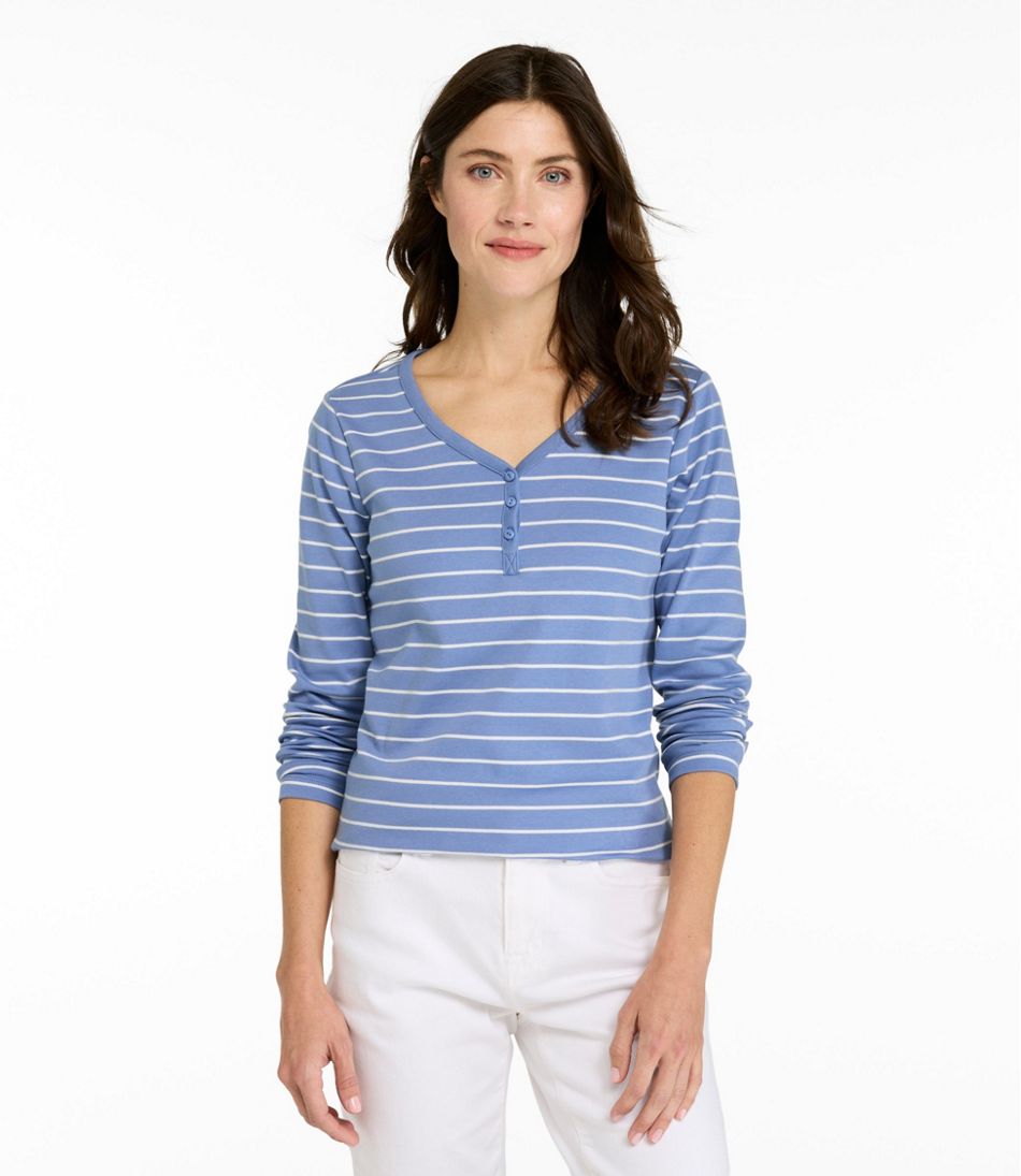Women's V-Neck Henley, Long-Sleeve Stripe / L.L.Bean