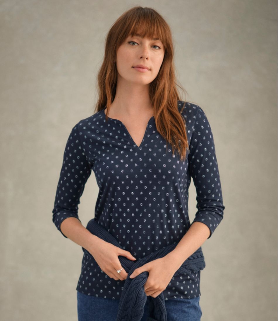 Women's Pima Cotton Tunic, Three-Quarter-Sleeve Splitneck Print / L.L.Bean
