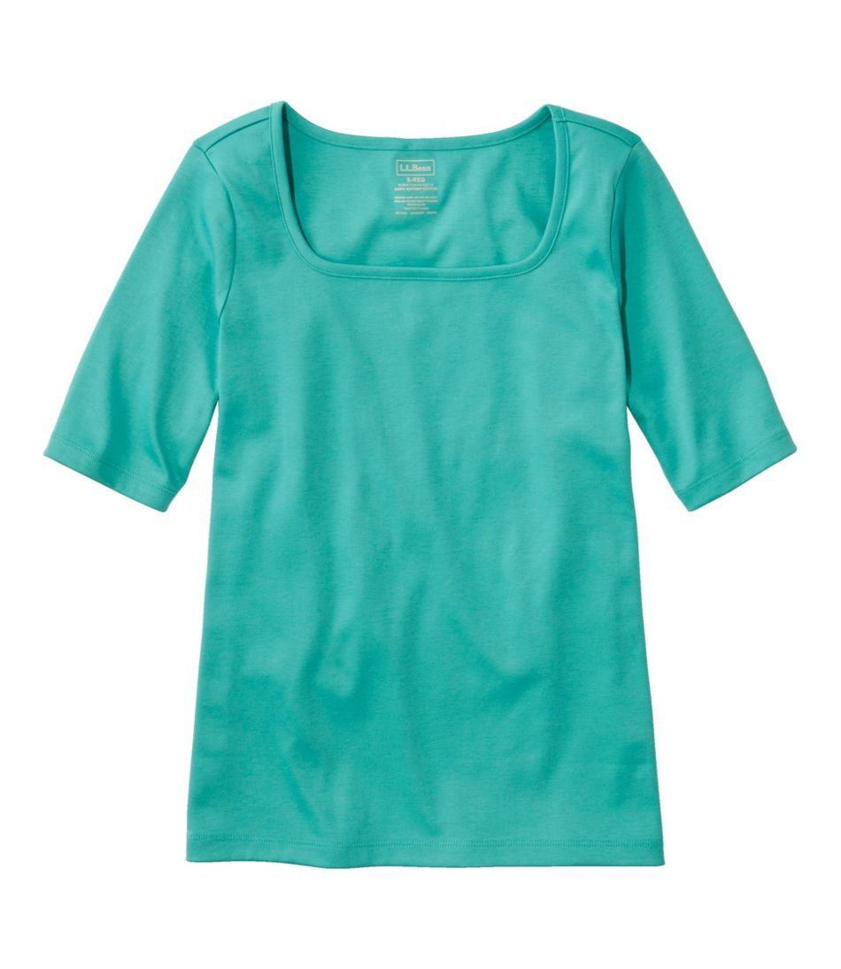 Women's Pima Cotton Tee, Soft Squareneck Elbow-Sleeve / L.L.Bean