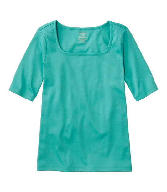 Women's Pima Cotton Tee, Soft Squareneck Elbow-Sleeve / L.L.Bean